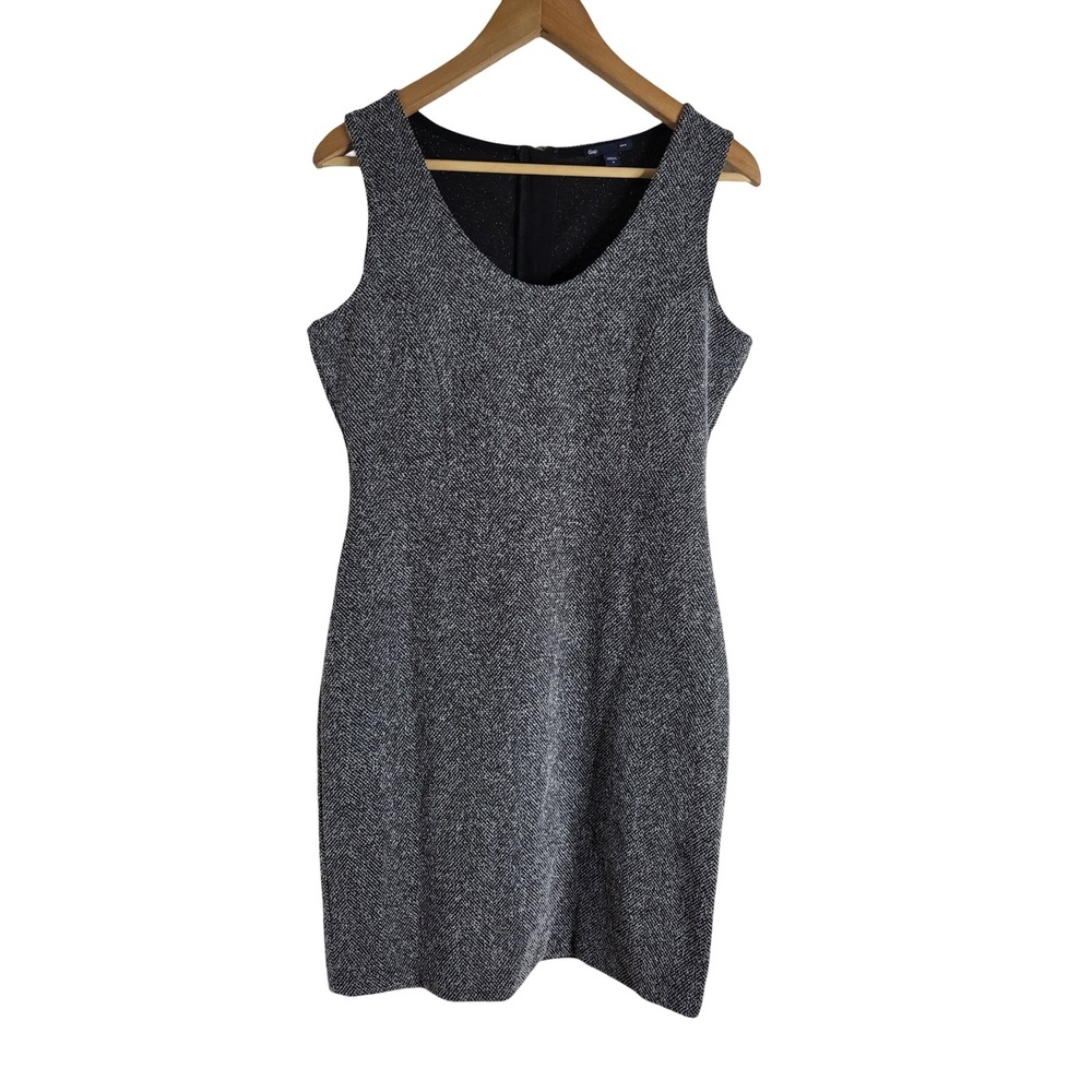 Gap Womens Black White Herringbone Sleeveless V-Neck Sheath Dress Size 6 Preppy